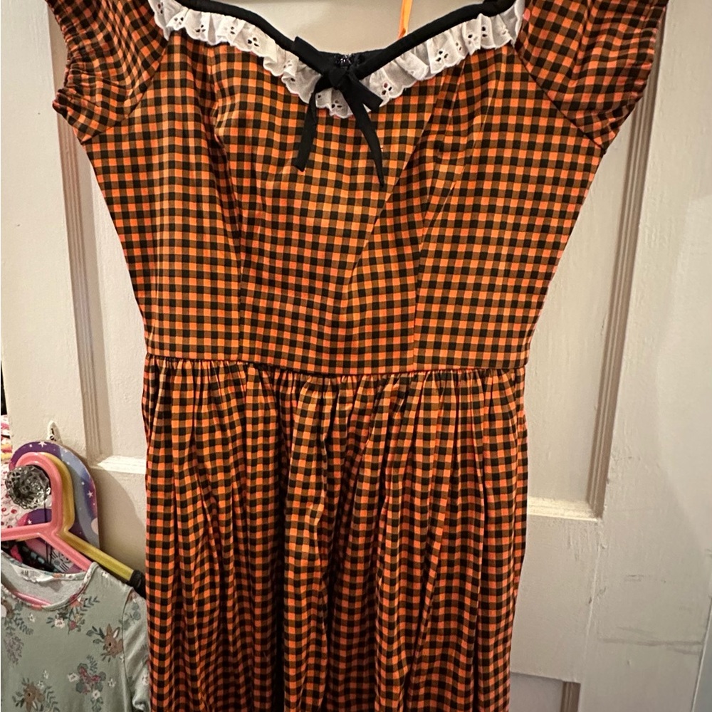 Vixen by Micheline Pitt Orange and Black Checkered Dress
